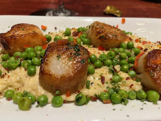 Scallops On Risotto at The Brentwood which will be featured on Chef Swap At The Beach