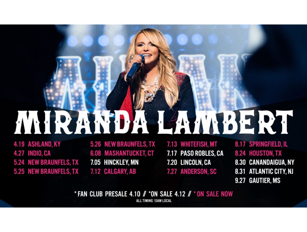 Miranda Lambert Announces New Tour Dates - Miranda wearing black in tour poster.