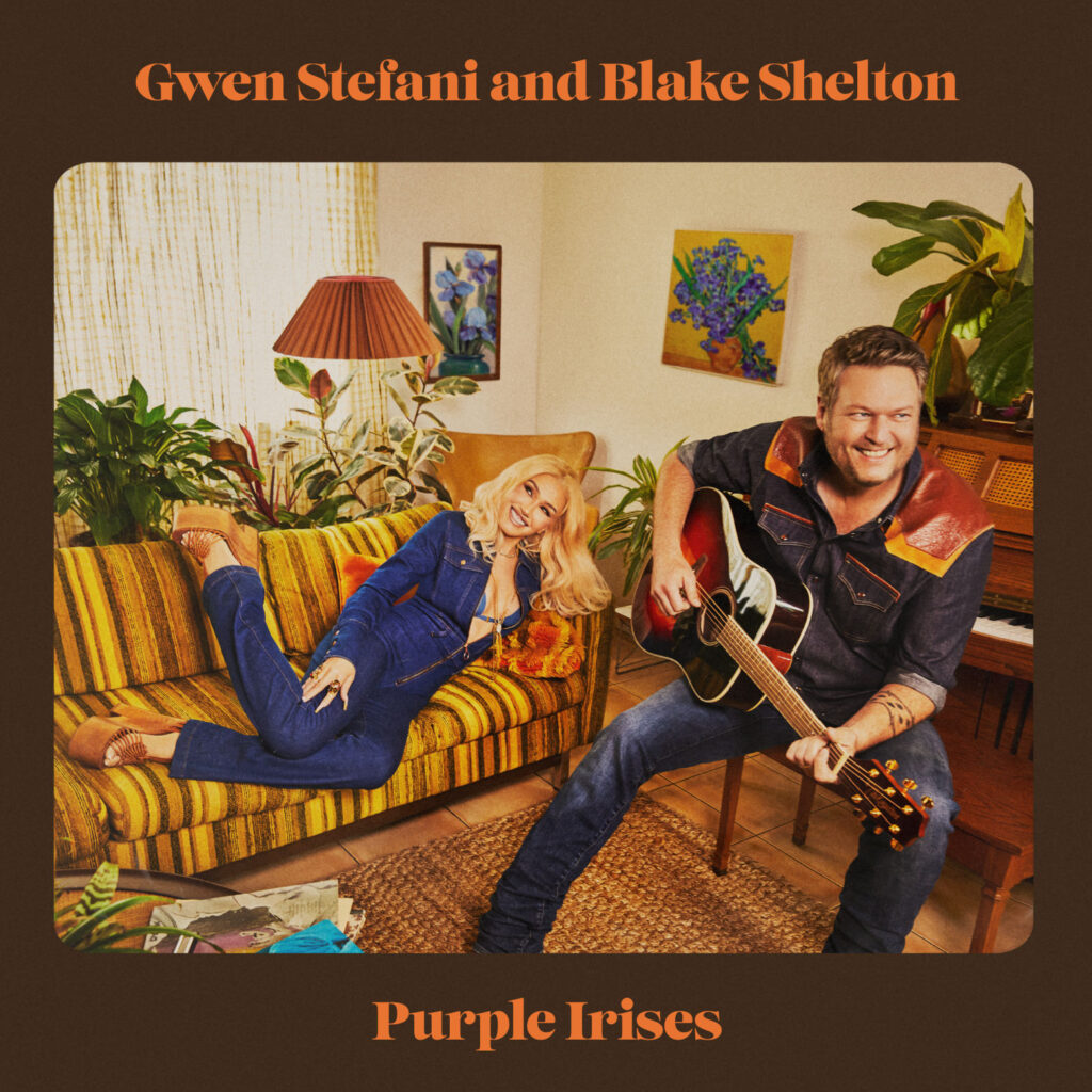Gwen Stefani and Blake Shelton's Purple Irises - The Cover art of Gwen and Blake's new song. Both wearing denim. 